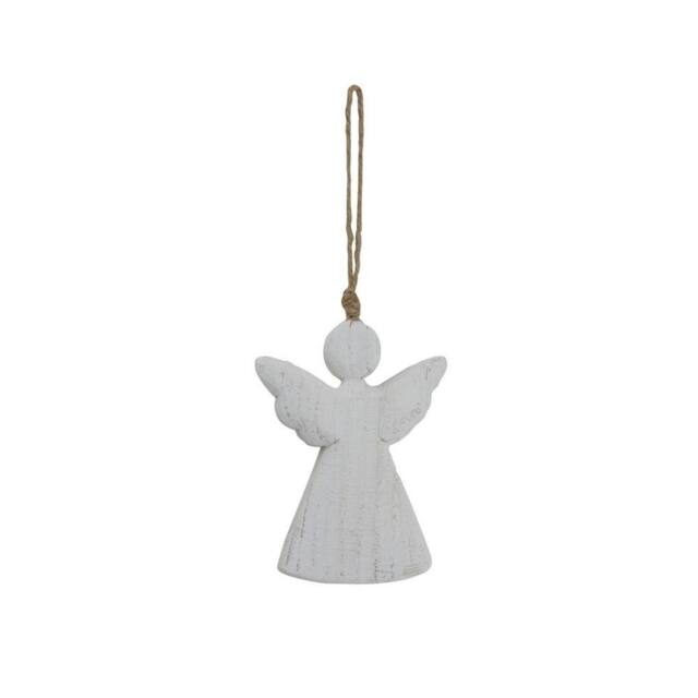 Lemon Pavilion Furniture and Decor Whitewashed Rustic Hanging Angel Ornament - L5xW10xH14 cm - White