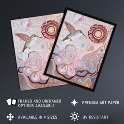 Artery8 Folk Art Hummingbird with Pink Abstract Flowers Framed Art Print - Size: A4 - thumbnail 2