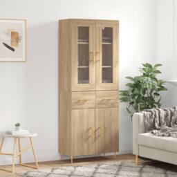 Berkfield Home Highboard Sonoma Oak 69.5x34x180 cm Engineered Wood in Light Oak - thumbnail 2