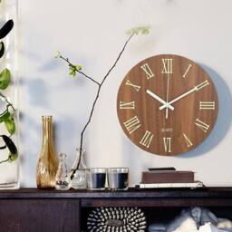 NESTLUNE 30cm Luminous Silent Quartz Wall Clock Indoor Home in Brown - Size: 100 cm x 100 cm - thumbnail 4