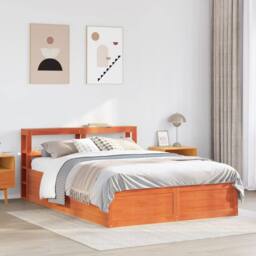 Berkfield Home Sleek Bed Frame with Headboard Wax Brown 135x190 cm Double Solid - thumbnail 1