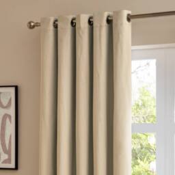 Furn The Ultimate Velvet Room Darkening Eyelet Curtain Pair in Beige - Size: 168 cm width x 183 cm drop - thumbnail 4