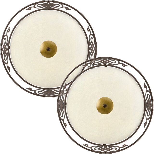 Loops 2 PACK Wall Flush Ceiling Light Antique Brown Gold Shade Beige Glass E27 2x60W - image 1