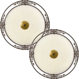 Loops 2 PACK Wall Flush Ceiling Light Antique Brown Gold Shade Beige Glass E27 2x60W