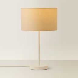 ValueLights Charlie White Single Stem Table Lamp with Fabric Drum Lamp Shade & LED Bulb in Natural - thumbnail 3