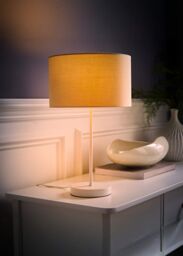 ValueLights Charlie White Single Stem Table Lamp with Fabric Drum Lamp Shade & LED Bulb in Natural - thumbnail 2