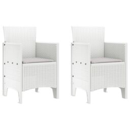 Berkfield Home Garden Chair Set of 2 White, Light Grey Plastic, Fabric Medium in White - thumbnail 2