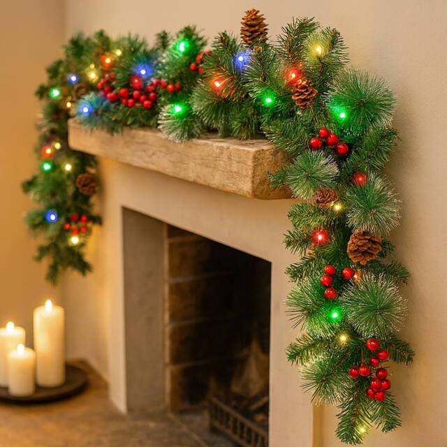 Marco Paul 9ft Luxury Pre Lit Christmas Garland with Warm White LED Lights in Green - Size: 270 cm x 35 cm - image 1
