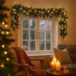 Marco Paul 9ft Luxury Pre Lit Christmas Garland with Warm White LED Lights in Green - Size: 270 cm x 35 cm - thumbnail 3