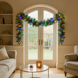 Marco Paul 9ft Luxury Pre Lit Christmas Garland with Warm White LED Lights in Green - Size: 270 cm x 35 cm - thumbnail 7