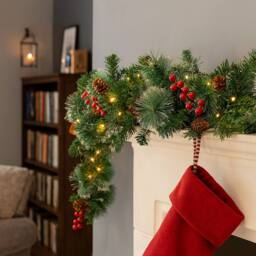 Marco Paul 9ft Luxury Pre Lit Christmas Garland with Warm White LED Lights in Green - Size: 270 cm x 35 cm - thumbnail 5