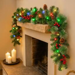 Marco Paul 9ft Luxury Pre Lit Christmas Garland with Warm White LED Lights in Green - Size: 270 cm x 35 cm - thumbnail 9