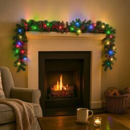 Marco Paul 9ft Luxury Pre Lit Christmas Garland with Warm White LED Lights in Green - Size: 270 cm x 35 cm - thumbnail 8