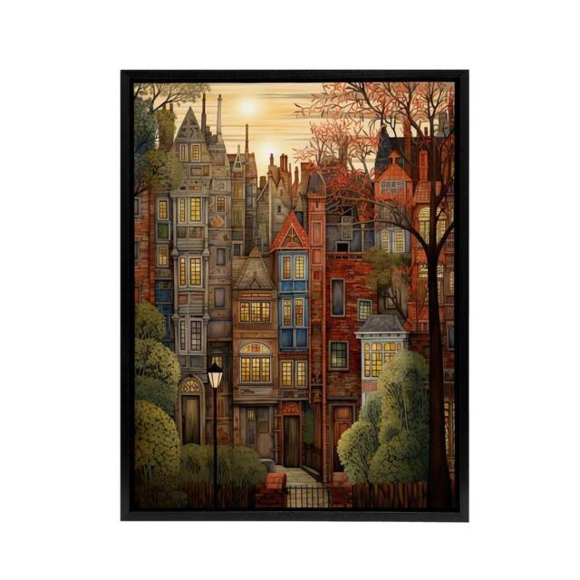 "Artery8 Autumn Sunset in English Cityscape Framed Canvas Wall Art Print in Brown - Size: W12"" x H16""" - image 1