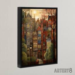 "Artery8 Autumn Sunset in English Cityscape Framed Canvas Wall Art Print in Brown - Size: W12"" x H16""" - thumbnail 2