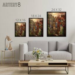 "Artery8 Autumn Sunset in English Cityscape Framed Canvas Wall Art Print in Brown - Size: W12"" x H16""" - thumbnail 4