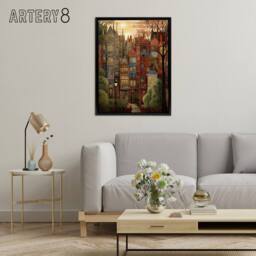 "Artery8 Autumn Sunset in English Cityscape Framed Canvas Wall Art Print in Brown - Size: W12"" x H16""" - thumbnail 3