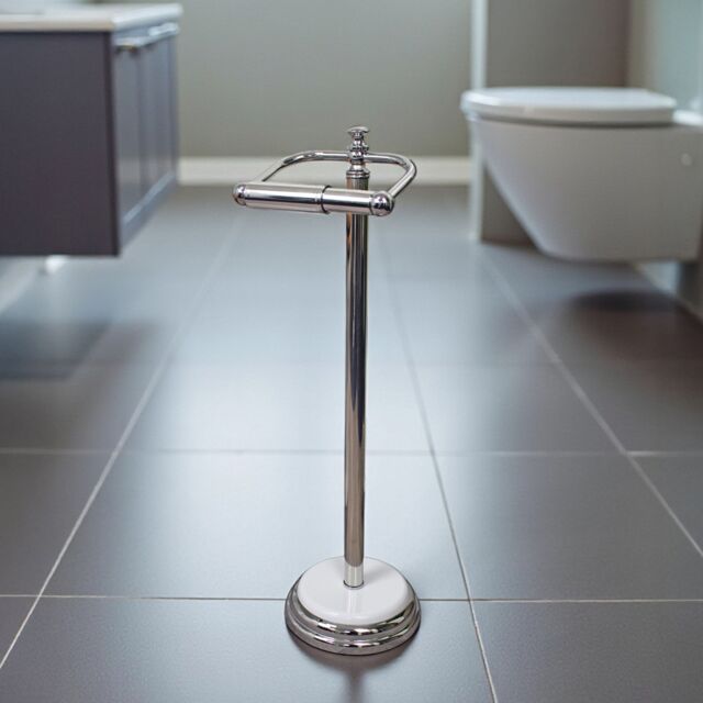 Showerdrape Opera White/Chrome Freestanding Toilet Roll Holder in Silver - image 1
