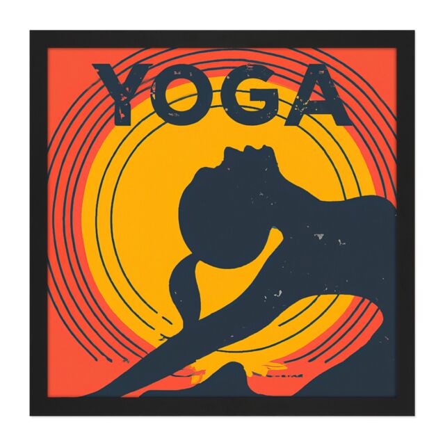 Artery8 Wall Art Print Yoga Pose Yogi Yellow Orange Silhouette Retro Style Wellness Relaxation Gym Studio Square Framed Picture 16X16 Inch - image 1