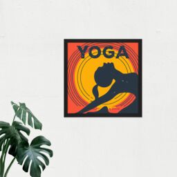 Artery8 Wall Art Print Yoga Pose Yogi Yellow Orange Silhouette Retro Style Wellness Relaxation Gym Studio Square Framed Picture 16X16 Inch - thumbnail 2