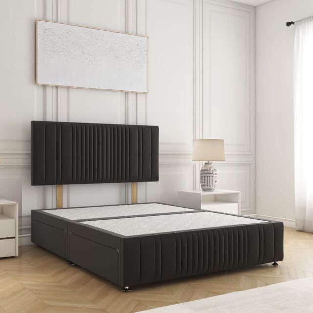 "BSSPOKE Rosie Plush Divan Bed 24"" Headboard 2 Drawers Same Side & No Mattress in Black - Size: Double" - image 1