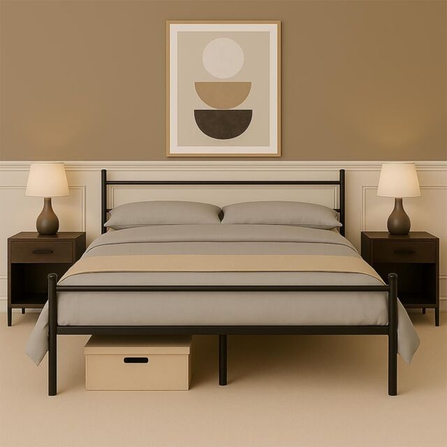 House of Home Double Metal Bed Frame Extra Strong Stylish Modern Bedroom Storage Sturdy Design in Black - image 1
