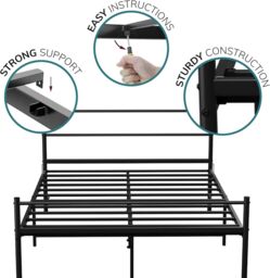 House of Home Double Metal Bed Frame Extra Strong Stylish Modern Bedroom Storage Sturdy Design in Black - thumbnail 5