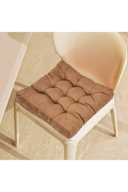 Living and Home Comfort Padded Corduroy Chair Cushion in Light Brown - Size: 55 cm x 55 cm - image 1