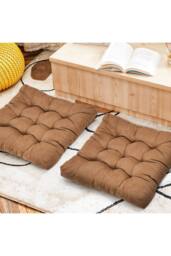 Living and Home Comfort Padded Corduroy Chair Cushion in Light Brown - Size: 55 cm x 55 cm - thumbnail 2