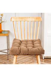 Living and Home Comfort Padded Corduroy Chair Cushion in Light Brown - Size: 55 cm x 55 cm - thumbnail 3