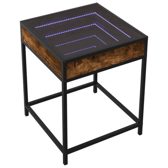 Berkfield Home Decorative Bedside Table with Infinity LED Smoked Oak 40x40x51 cm in Brown - Size: 40 x 40 x 51 cm - image 1