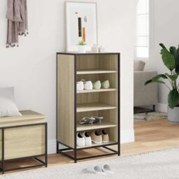 Berkfield Home Shoe Rack Sonoma Oak 48x38x97.5 cm Engineered Wood in Brown - thumbnail 3