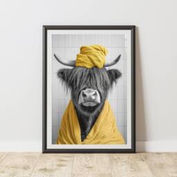 60 SECOND MAKEOVER Highland Cow Yellow Towel Quirky Animal Print - Size: A4 - thumbnail 1