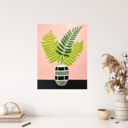 "Wee Blue Coo Wall Art Print Fern in Vase Baby Pink Green Plant Fronds Oil Painting Poster - Size: W18"" x H24""" - thumbnail 4