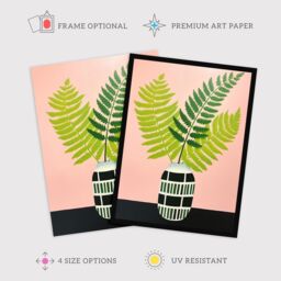 "Wee Blue Coo Wall Art Print Fern in Vase Baby Pink Green Plant Fronds Oil Painting Poster - Size: W18"" x H24""" - thumbnail 2