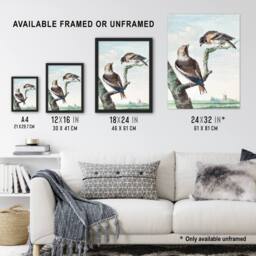 "Artery8 Two Hawfinch Birds in Rural Landscape Schouman Wall Art Poster Print in Blue - Size: W24"" x H32""" - thumbnail 3