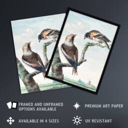 "Artery8 Two Hawfinch Birds in Rural Landscape Schouman Wall Art Poster Print in Blue - Size: W24"" x H32""" - thumbnail 2