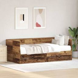 Berkfield Home Daybed Old wood Engineered wood 100 x 200 cm Durable in Brown - thumbnail 2
