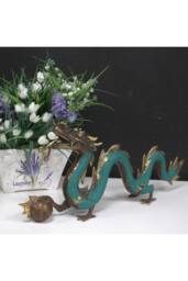 KDMD Fengshui Brass Dragon with Ball Ornament - 20cm, Elegant Home Decor in Turquoise - thumbnail 4