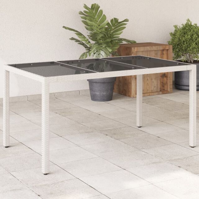 Berkfield Home Garden Table with Glass Top White 150x90x75 cm Poly Rattan - Size: 150 x 90 x 75 cm - image 1