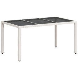 Berkfield Home Garden Table with Glass Top White 150x90x75 cm Poly Rattan - Size: 150 x 90 x 75 cm - thumbnail 7