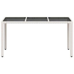Berkfield Home Garden Table with Glass Top White 150x90x75 cm Poly Rattan - Size: 150 x 90 x 75 cm - thumbnail 5