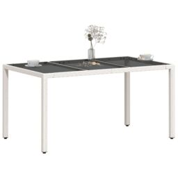 Berkfield Home Garden Table with Glass Top White 150x90x75 cm Poly Rattan - Size: 150 x 90 x 75 cm - thumbnail 4