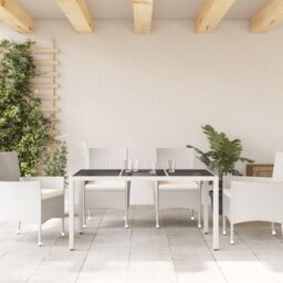 Berkfield Home Garden Table with Glass Top White 150x90x75 cm Poly Rattan - Size: 150 x 90 x 75 cm - thumbnail 3
