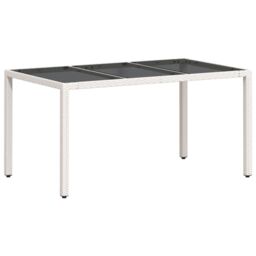 Berkfield Home Garden Table with Glass Top White 150x90x75 cm Poly Rattan - Size: 150 x 90 x 75 cm - thumbnail 2