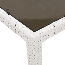 Berkfield Home Garden Table with Glass Top White 150x90x75 cm Poly Rattan - Size: 150 x 90 x 75 cm - thumbnail 9