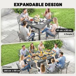 OUTSUNNY Extending Garden Table for 4-8, Aluminium Outdoor Table, Dark Grey - Size: 180 cm x 90 cm - thumbnail 4