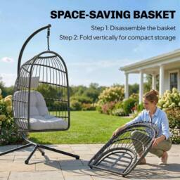 OUTSUNNY Hanging Egg Chair, Outdoor Swing Chair with Stand, Dark/Light Grey in Dark Grey - Size: 1 Seater - thumbnail 6