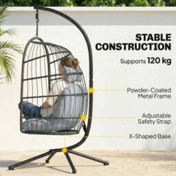 OUTSUNNY Hanging Egg Chair, Outdoor Swing Chair with Stand, Dark/Light Grey in Dark Grey - Size: 1 Seater - thumbnail 4