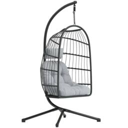 OUTSUNNY Hanging Egg Chair, Outdoor Swing Chair with Stand, Dark/Light Grey in Dark Grey - Size: 1 Seater - thumbnail 2